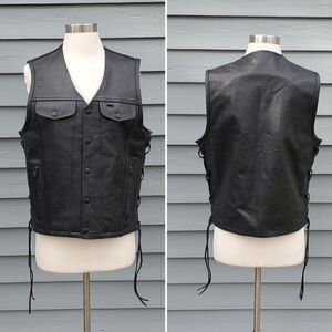Z1R Moto Motorcycle Gaucho‎ Conceal Carry CCW Black Leather Snap Vest Mens Med